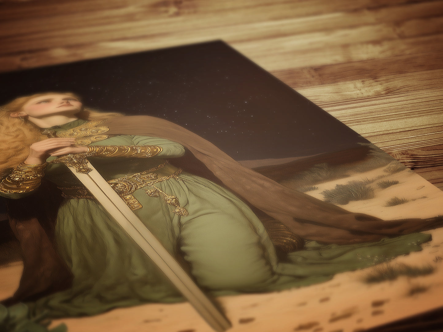 Desert Vow Poster, Knight Oath Wall Art, Whimsigoth Decor, Dark Fantasy Warrior Woman Print, Gothic Medieval Decor, Dark Academia Artwork