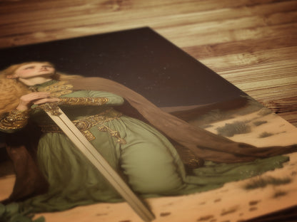 Desert Vow Poster, Knight Oath Wall Art, Whimsigoth Decor, Dark Fantasy Warrior Woman Print, Gothic Medieval Decor, Dark Academia Artwork