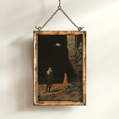 Dark Fantasy Knight and Lady Poster, Desert Moon Gothic Art Print, Medieval Romance Wall Decor, Whimsigoth Decor, Dark Academia Aesthetic