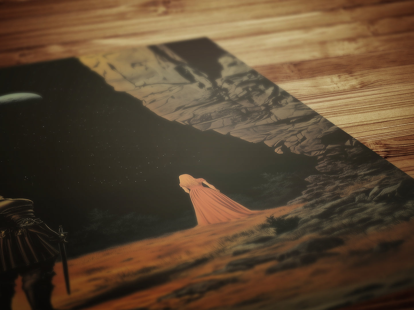 Dark Fantasy Knight and Lady Poster, Desert Moon Gothic Art Print, Medieval Romance Wall Decor, Whimsigoth Decor, Dark Academia Aesthetic