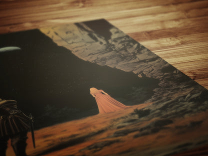 Dark Fantasy Knight and Lady Poster, Desert Moon Gothic Art Print, Medieval Romance Wall Decor, Whimsigoth Decor, Dark Academia Aesthetic