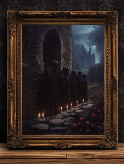 The Wraithmarch, Gothic Cloaked Figures Poster, Dark Fantasy Castle Wall Art, Bookish Witchcore Whimsigoth Decor Dark Academia Poster