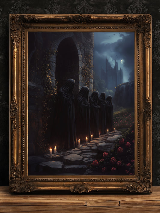 The Wraithmarch, Gothic Cloaked Figures Poster, Dark Fantasy Castle Wall Art, Bookish Witchcore Whimsigoth Decor Dark Academia Poster