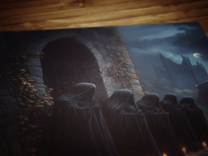 The Wraithmarch, Gothic Cloaked Figures Poster, Dark Fantasy Castle Wall Art, Bookish Witchcore Whimsigoth Decor Dark Academia Poster