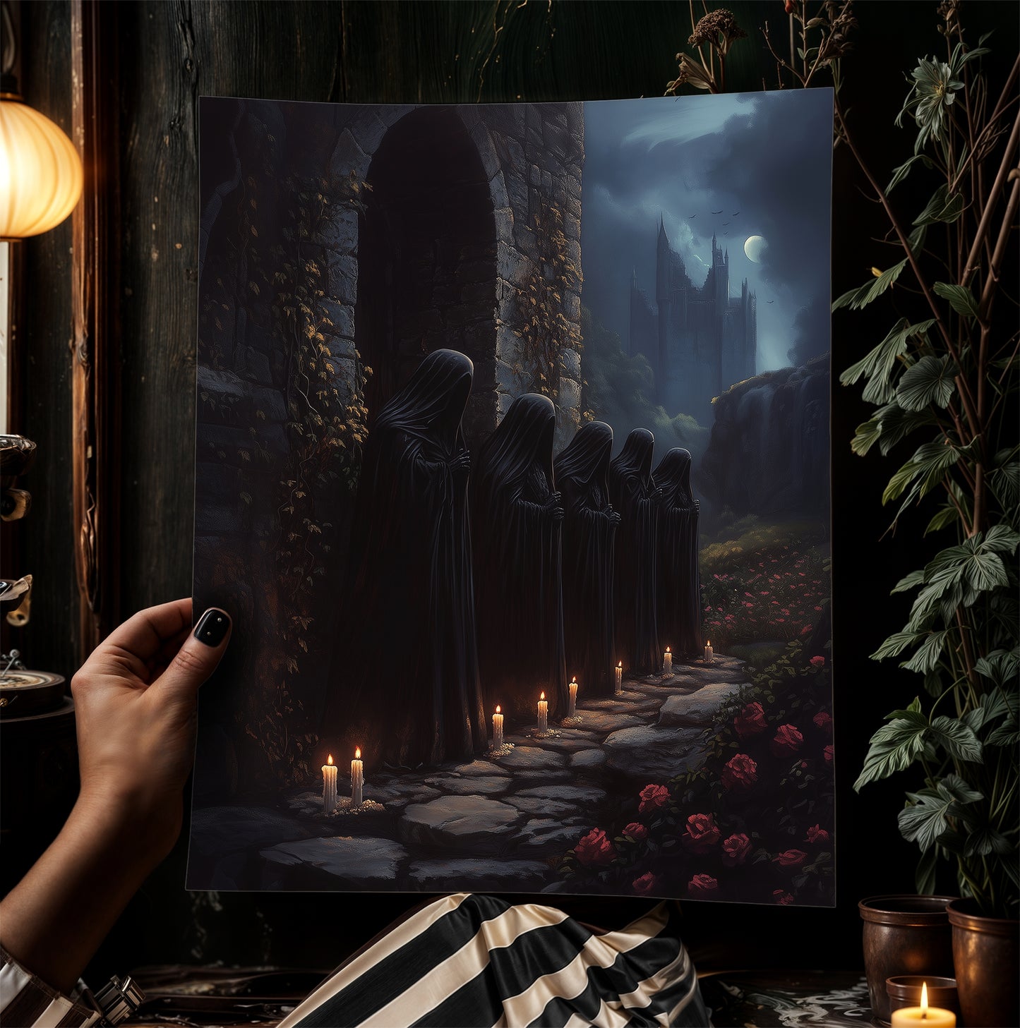 The Wraithmarch, Gothic Cloaked Figures Poster, Dark Fantasy Castle Wall Art, Bookish Witchcore Whimsigoth Decor Dark Academia Poster