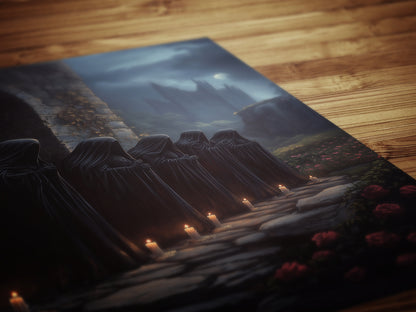 The Wraithmarch, Gothic Cloaked Figures Poster, Dark Fantasy Castle Wall Art, Bookish Witchcore Whimsigoth Decor Dark Academia Poster