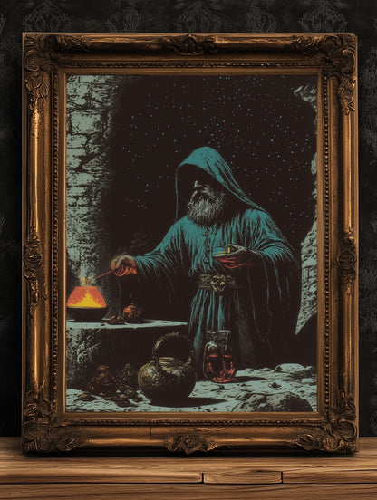 The Alchemist, Mystical Wizard Poster, Medieval Magic Alchemist, Dark Academia Fantasy Wall Art, Whimsigoth Decor, Witchcore Gothic Print
