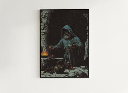 The Alchemist, Mystical Wizard Poster, Medieval Magic Alchemist, Dark Academia Fantasy Wall Art, Whimsigoth Decor, Witchcore Gothic Print