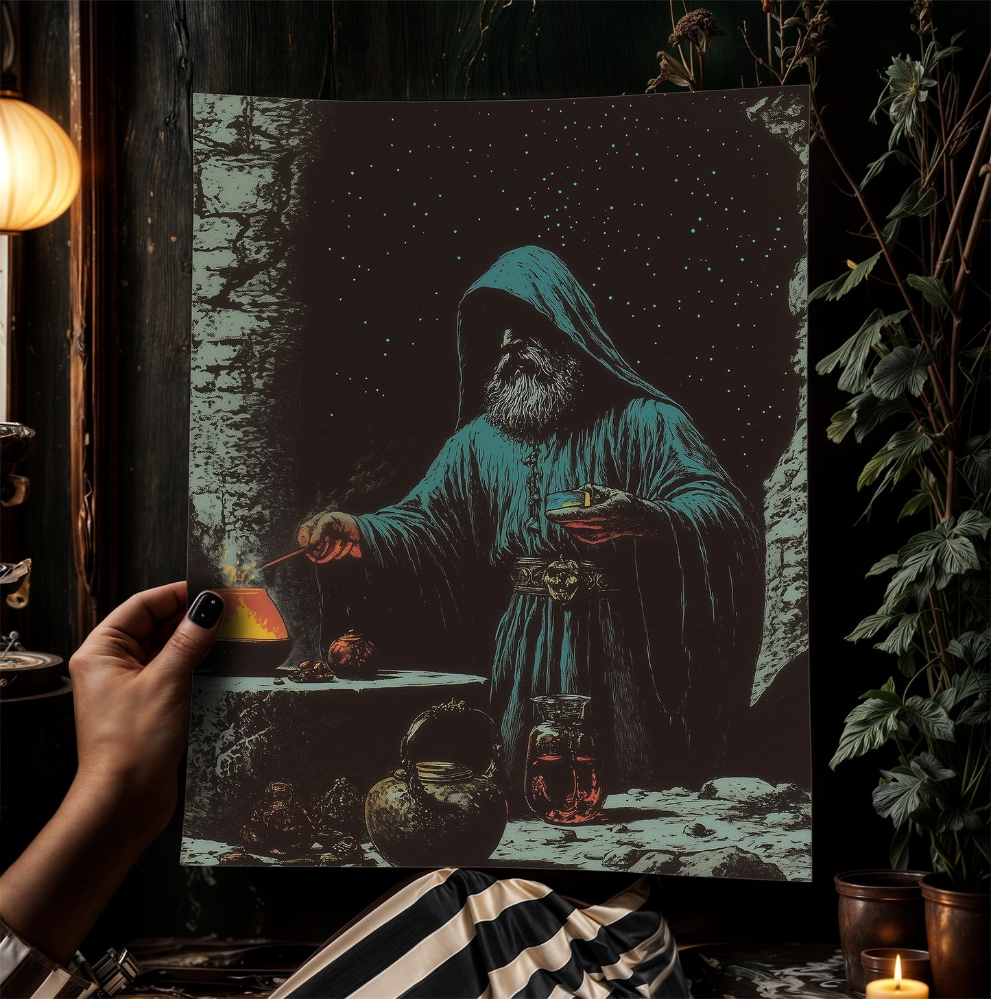 The Alchemist, Mystical Wizard Poster, Medieval Magic Alchemist, Dark Academia Fantasy Wall Art, Whimsigoth Decor, Witchcore Gothic Print