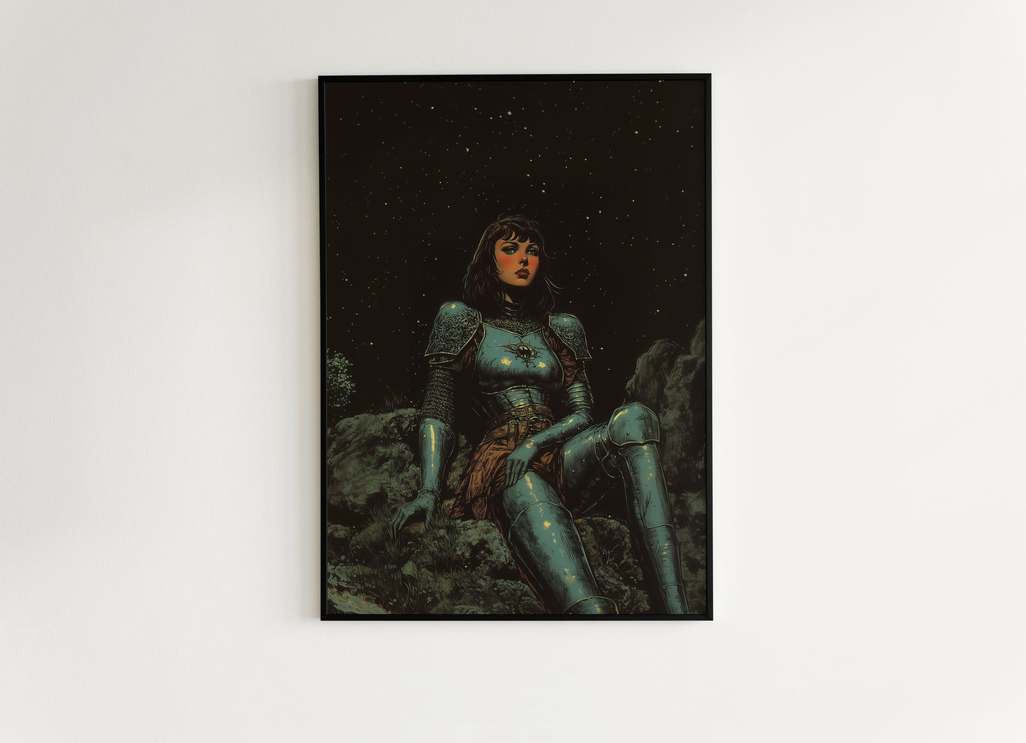 Medieval Lady Knight Poster, Whimsigoth Decor, Armored Core Fantasy Wall Art, Castlecore Dark Academia Decor, Bookish And Book Nook Print