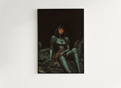 Medieval Lady Knight Poster, Whimsigoth Decor, Armored Core Fantasy Wall Art, Castlecore Dark Academia Decor, Bookish And Book Nook Print