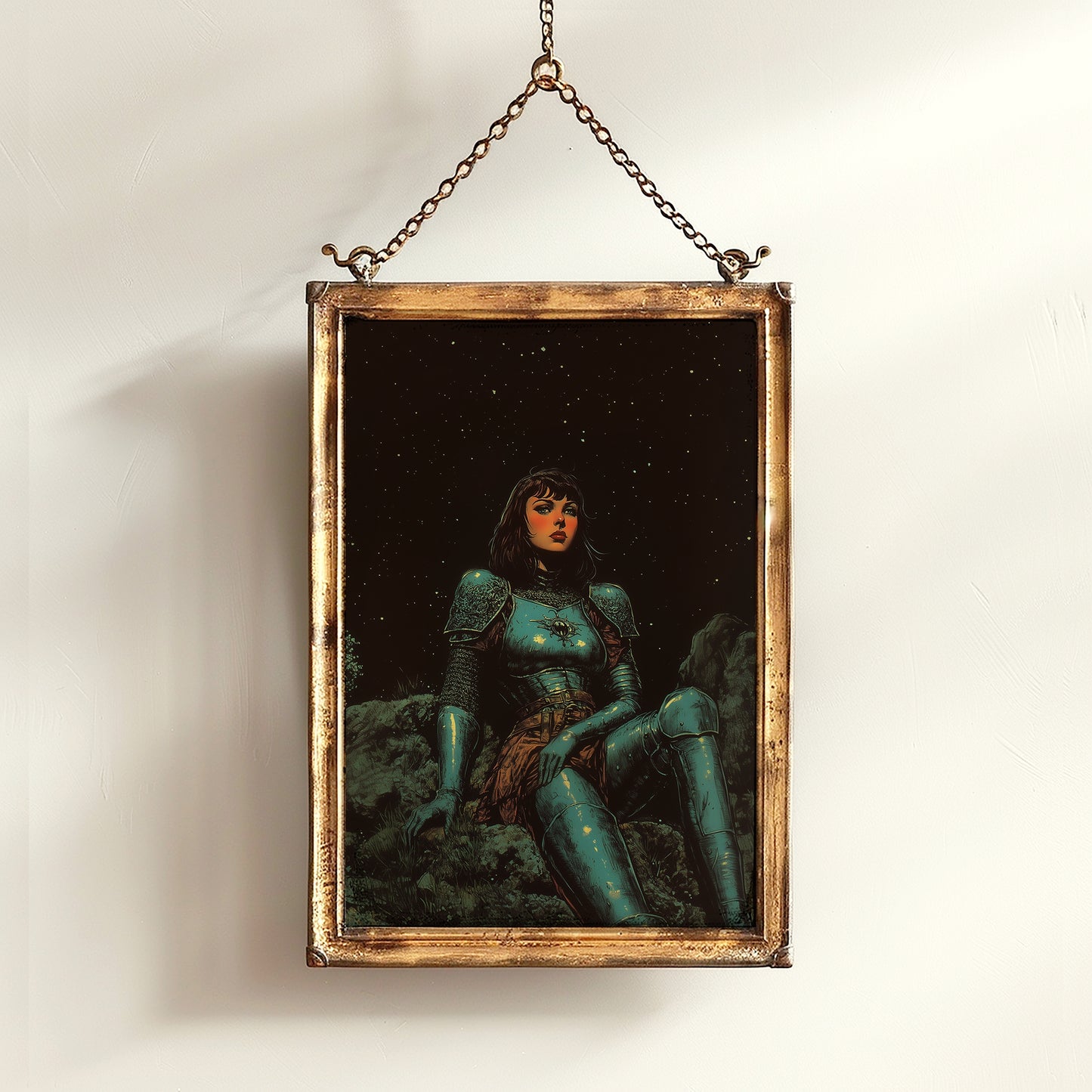 Medieval Lady Knight Poster, Whimsigoth Decor, Armored Core Fantasy Wall Art, Castlecore Dark Academia Decor, Bookish And Book Nook Print