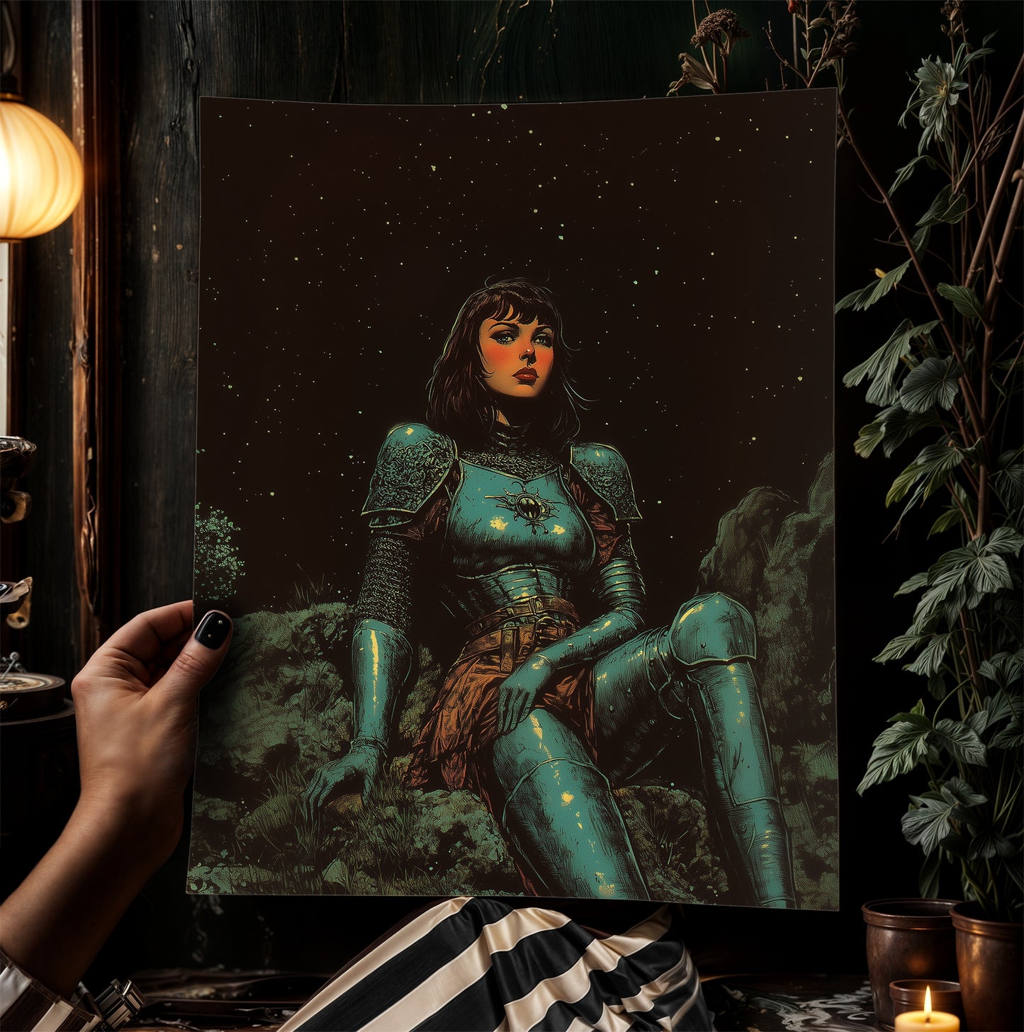 Medieval Lady Knight Poster, Whimsigoth Decor, Armored Core Fantasy Wall Art, Castlecore Dark Academia Decor, Bookish And Book Nook Print