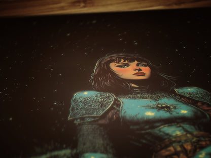 Medieval Lady Knight Poster, Whimsigoth Decor, Armored Core Fantasy Wall Art, Castlecore Dark Academia Decor, Bookish And Book Nook Print