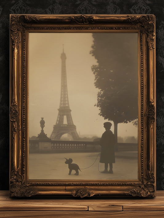 A boy And His Pet Dinosaur Wall art Print, Vintage Victorian Moody Antique Art Print, Surreal Gothic Print Home Decor, Dark Academia Decor,