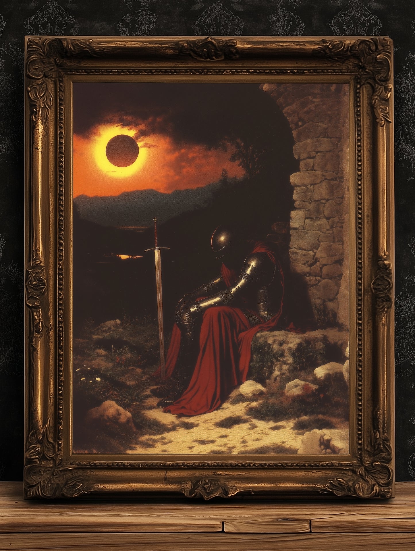 Solar Eclipse Armored Knight Poster, Castlecore Fantasy Wall Art, Dark Academia Medieval Whimsigoth Decor, Bookish Print Gift for Readers
