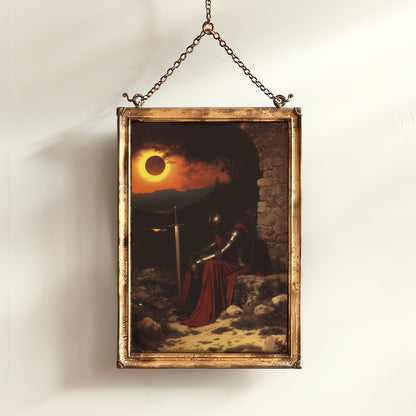 Solar Eclipse Armored Knight Poster, Castlecore Fantasy Wall Art, Dark Academia Medieval Whimsigoth Decor, Bookish Print Gift for Readers