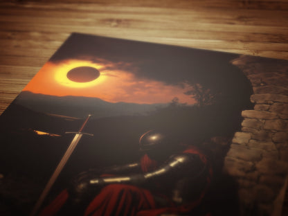 Solar Eclipse Armored Knight Poster, Castlecore Fantasy Wall Art, Dark Academia Medieval Whimsigoth Decor, Bookish Print Gift for Readers