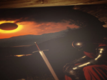 Solar Eclipse Armored Knight Poster, Castlecore Fantasy Wall Art, Dark Academia Medieval Whimsigoth Decor, Bookish Print Gift for Readers