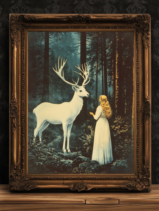 Lord of the North, White Stag Forest Poster, Castlecore Dark Fantasy Romance Wall Art, Whimsigoth Decor Print, TOG Bookish Gift for Readers