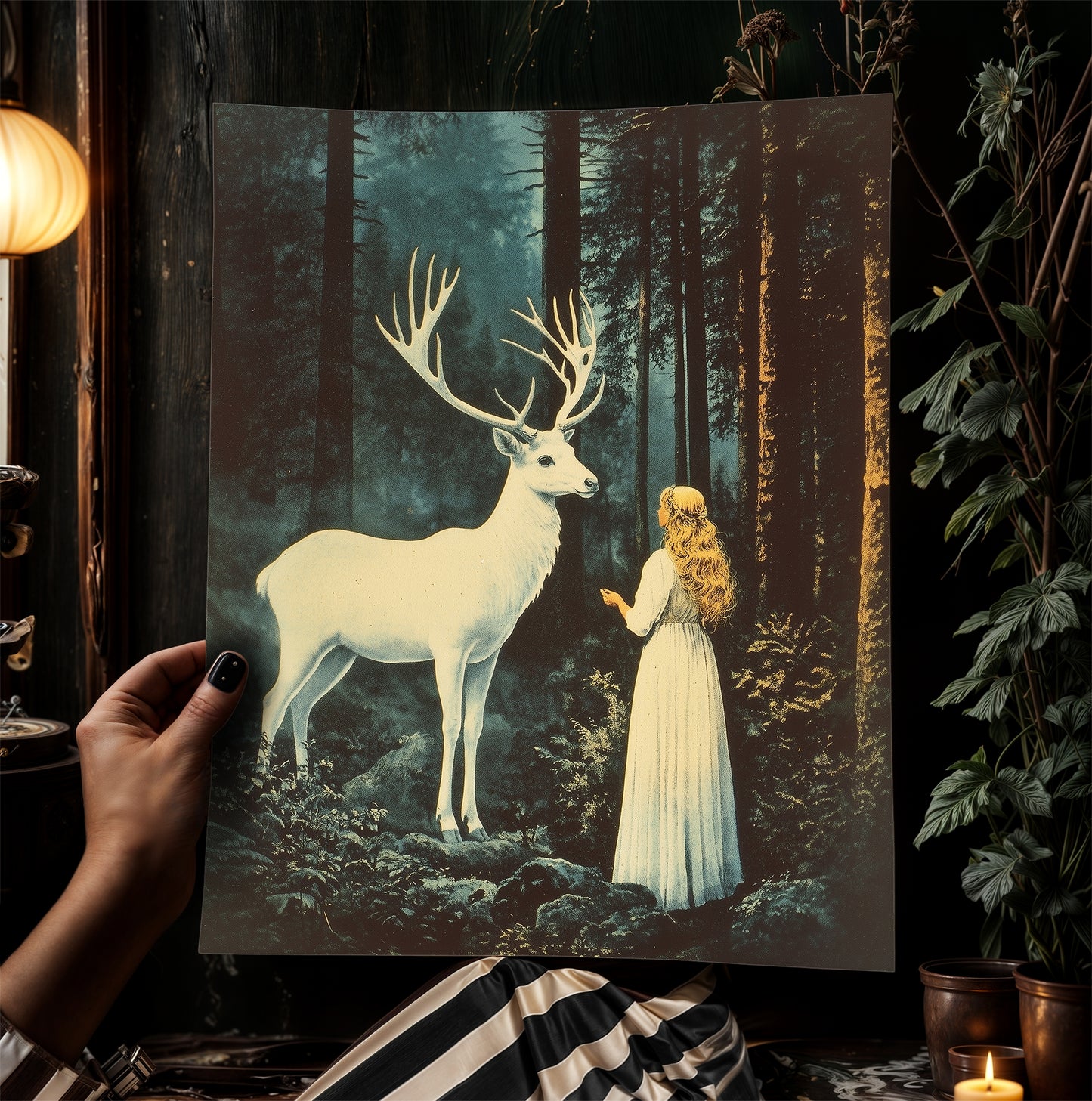 Lord of the North, White Stag Forest Poster, Castlecore Dark Fantasy Romance Wall Art, Whimsigoth Decor Print, TOG Bookish Gift for Readers