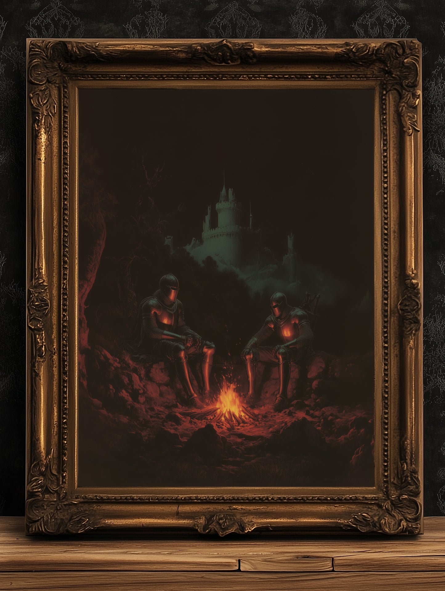 By The Campfire, Castlecore Fantasy Poster, Medieval Wall Art, Dark Fantasy Romance Whimsigoth Decor, Bookish Art Print Gift for Reader