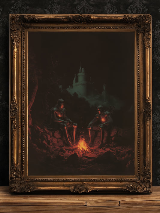 By The Campfire, Castlecore Fantasy Poster, Medieval Wall Art, Dark Fantasy Romance Whimsigoth Decor, Bookish Art Print Gift for Reader