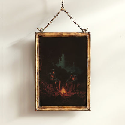By The Campfire, Castlecore Fantasy Poster, Medieval Wall Art, Dark Fantasy Romance Whimsigoth Decor, Bookish Art Print Gift for Reader