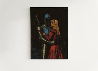 One Last Goodbye, Knight And Lady Poster, Dark Fantasy Art Print, Medieval Dark Romance Wall Art Whimsigoth Decor Castlecore, Bookish Gift