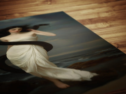 Serpent Muse, Ocean Goddess Art Print, Whimisigoth Witchy Mythical Woman Wrapped in Black Snake, Dark Romance Gothic Fantasy Wall Decor