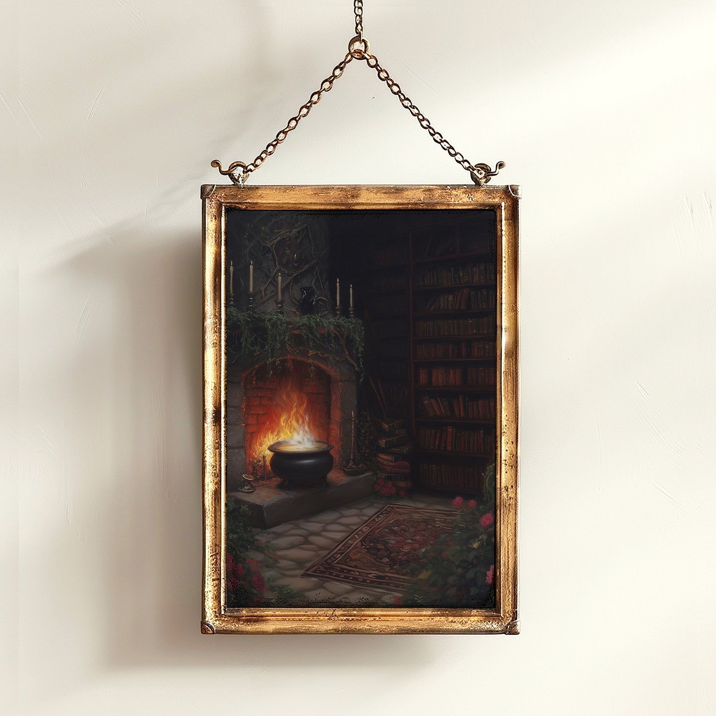 Halloween Cauldron Art Print, Dark Academia, Medieval Castlecore Witchy Fireplace Poster, Whimsigoth Decor, Hocus Pocus Room Decor