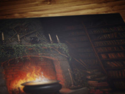 Halloween Cauldron Art Print, Dark Academia, Medieval Castlecore Witchy Fireplace Poster, Whimsigoth Decor, Hocus Pocus Room Decor