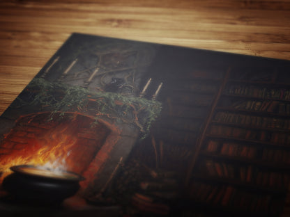 Halloween Cauldron Art Print, Dark Academia, Medieval Castlecore Witchy Fireplace Poster, Whimsigoth Decor, Hocus Pocus Room Decor
