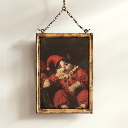 Funny Clown Cat Print, Kitty In Jester Costume Art Poster, Weird Whimsical Wall Decor, Eccentric Animal Poster, Circus Art, Cat Lover Gift