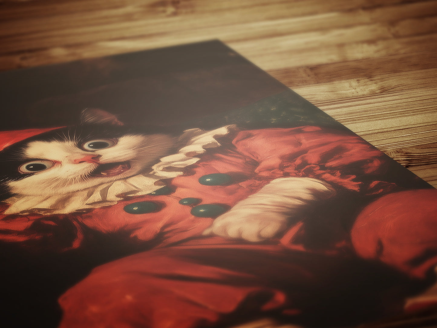 Funny Clown Cat Print, Kitty In Jester Costume Art Poster, Weird Whimsical Wall Decor, Eccentric Animal Poster, Circus Art, Cat Lover Gift