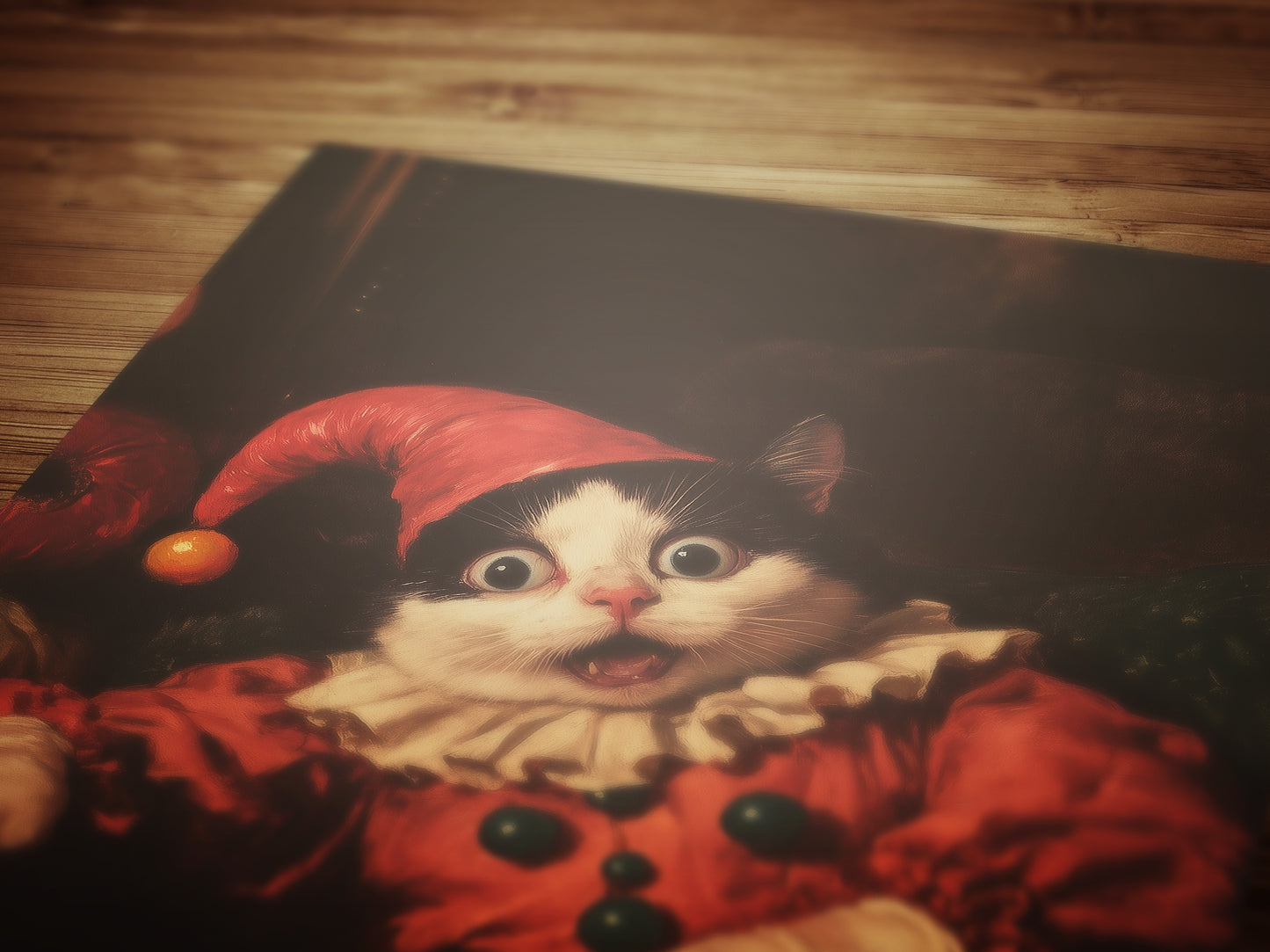 Funny Clown Cat Print, Kitty In Jester Costume Art Poster, Weird Whimsical Wall Decor, Eccentric Animal Poster, Circus Art, Cat Lover Gift