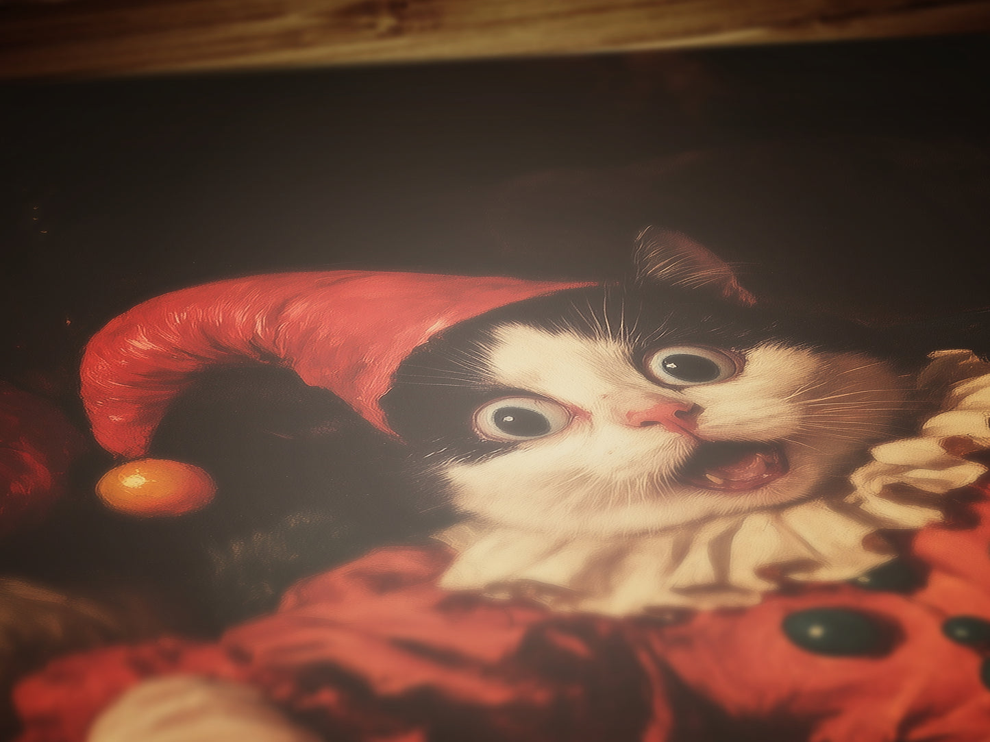 Funny Clown Cat Print, Kitty In Jester Costume Art Poster, Weird Whimsical Wall Decor, Eccentric Animal Poster, Circus Art, Cat Lover Gift