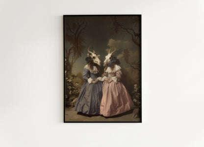 Baroque Woman with Ram Skull Mask Print