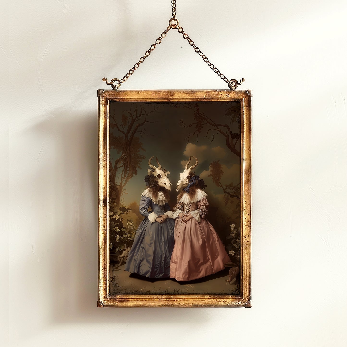 Baroque Woman with Ram Skull Mask Print