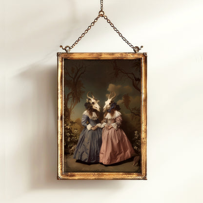 Baroque Woman with Ram Skull Mask Print
