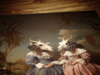 Baroque Woman with Ram Skull Mask Print