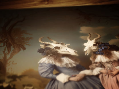 Baroque Woman with Ram Skull Mask Print