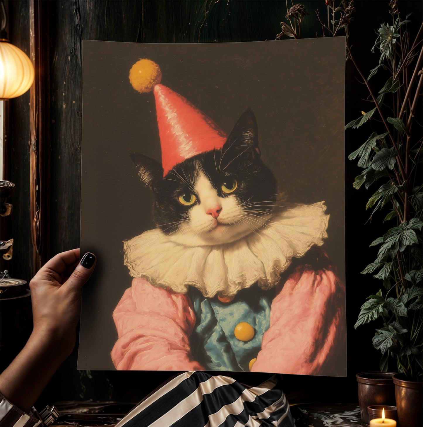 Funny Clown Cat Wall Art Painting