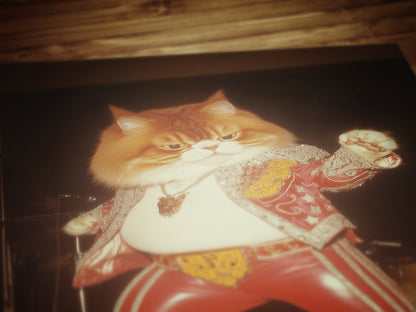 Funny Elvis Cat Wall Art, Rock Star Cat Print, Vintage Animal Decor Circus Cat Artwork Whimsical Cat Portrait Weird Gifts for Cat Lovers