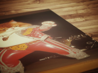 Funny Elvis Cat Wall Art, Rock Star Cat Print, Vintage Animal Decor Circus Cat Artwork Whimsical Cat Portrait Weird Gifts for Cat Lovers