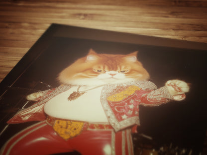 Funny Elvis Cat Wall Art, Rock Star Cat Print, Vintage Animal Decor Circus Cat Artwork Whimsical Cat Portrait Weird Gifts for Cat Lovers