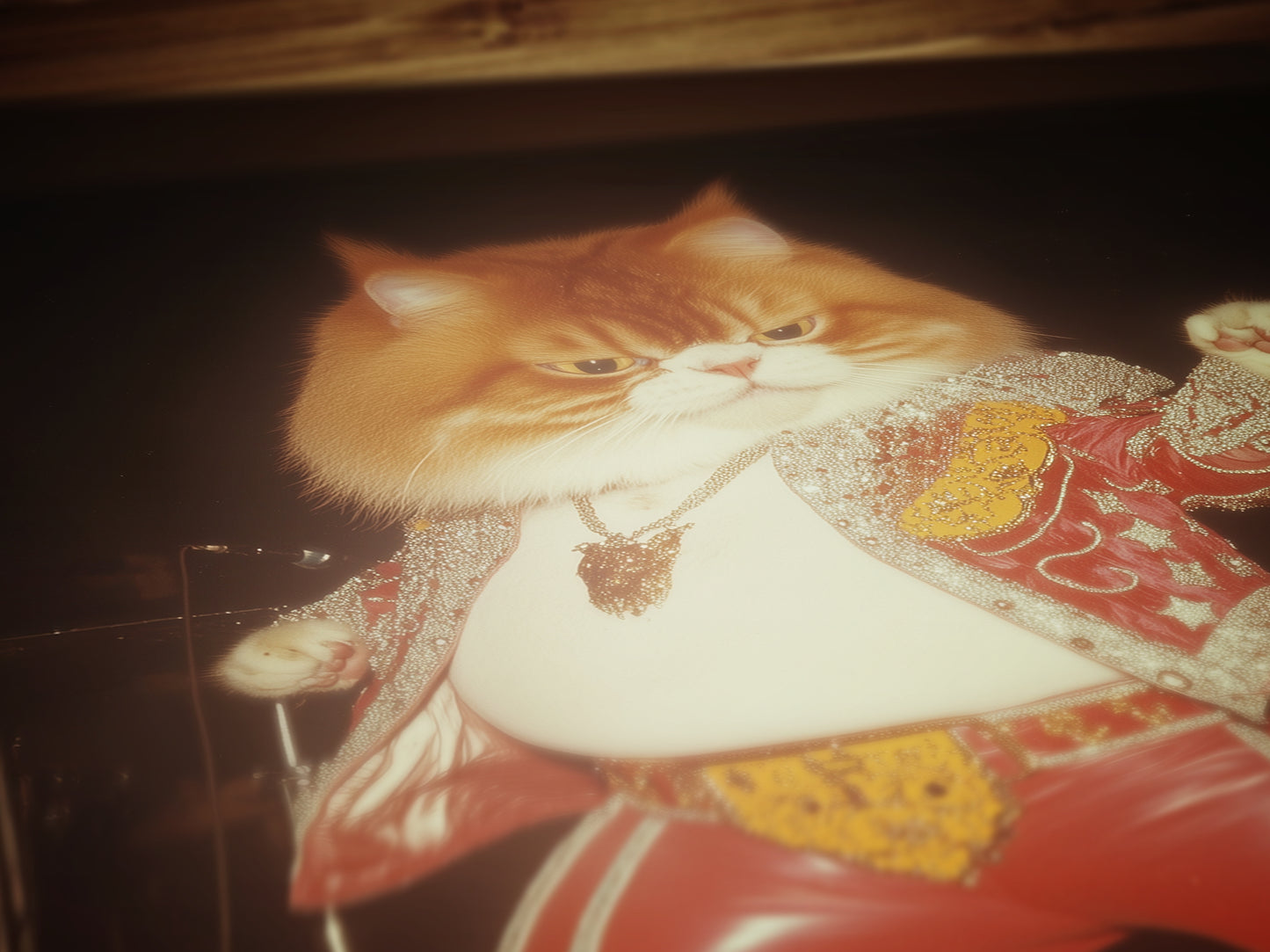 Funny Elvis Cat Wall Art, Rock Star Cat Print, Vintage Animal Decor Circus Cat Artwork Whimsical Cat Portrait Weird Gifts for Cat Lovers