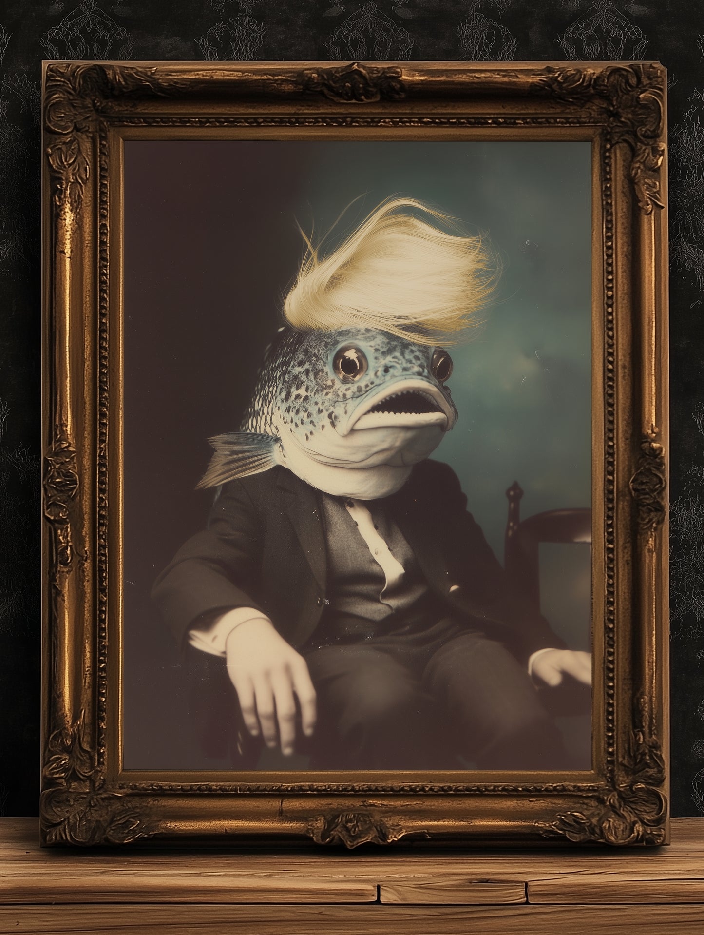 The Toupee, Funny Fish Portrait Art Print, Vintage Weirdcore Photograph,  Whimsigoth Decor, FDT Merch Gift