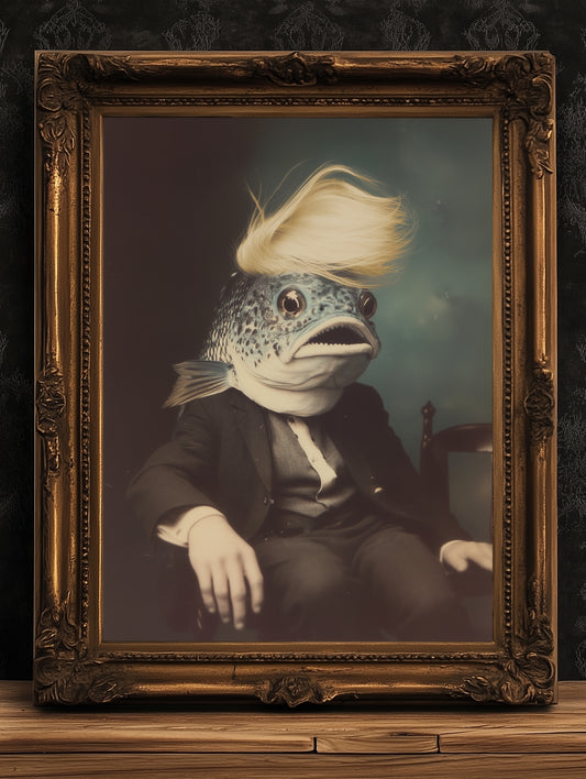 The Toupee, Funny Fish Portrait Art Print, Vintage Weirdcore Photograph,  Whimsigoth Decor, FDT Merch Gift