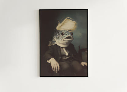 The Toupee, Funny Fish Portrait Art Print, Vintage Weirdcore Photograph,  Whimsigoth Decor, FDT Merch Gift